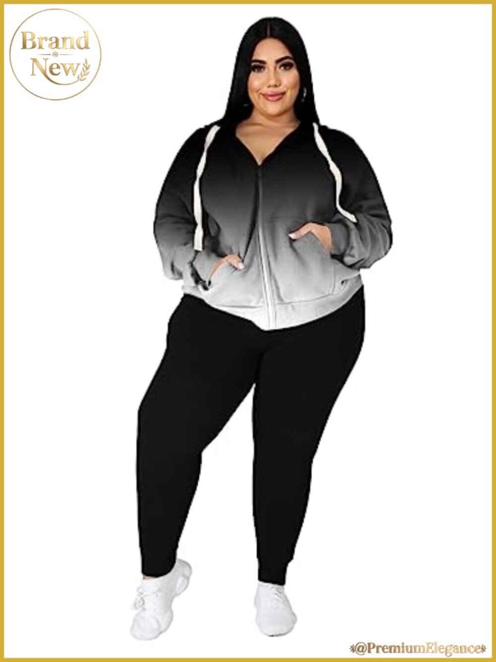 Plus Size 2 Piece Sweatsuit Set Zip Hoodie & Jogger Pants Polyester Spandex